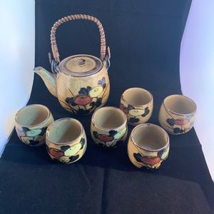 Vintage 70s Japanese stoneware teapot and 6 cups